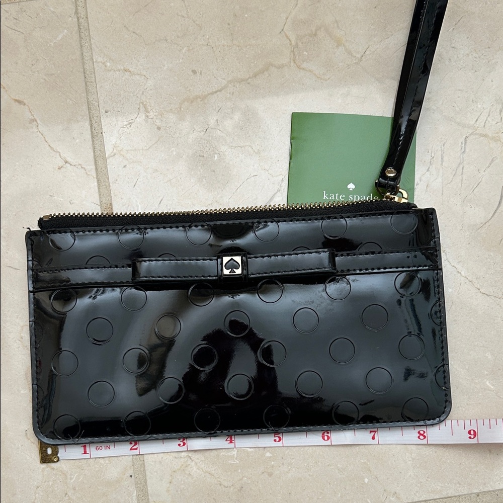 Kate Spade Glossy Black Polka Dot Wristlet